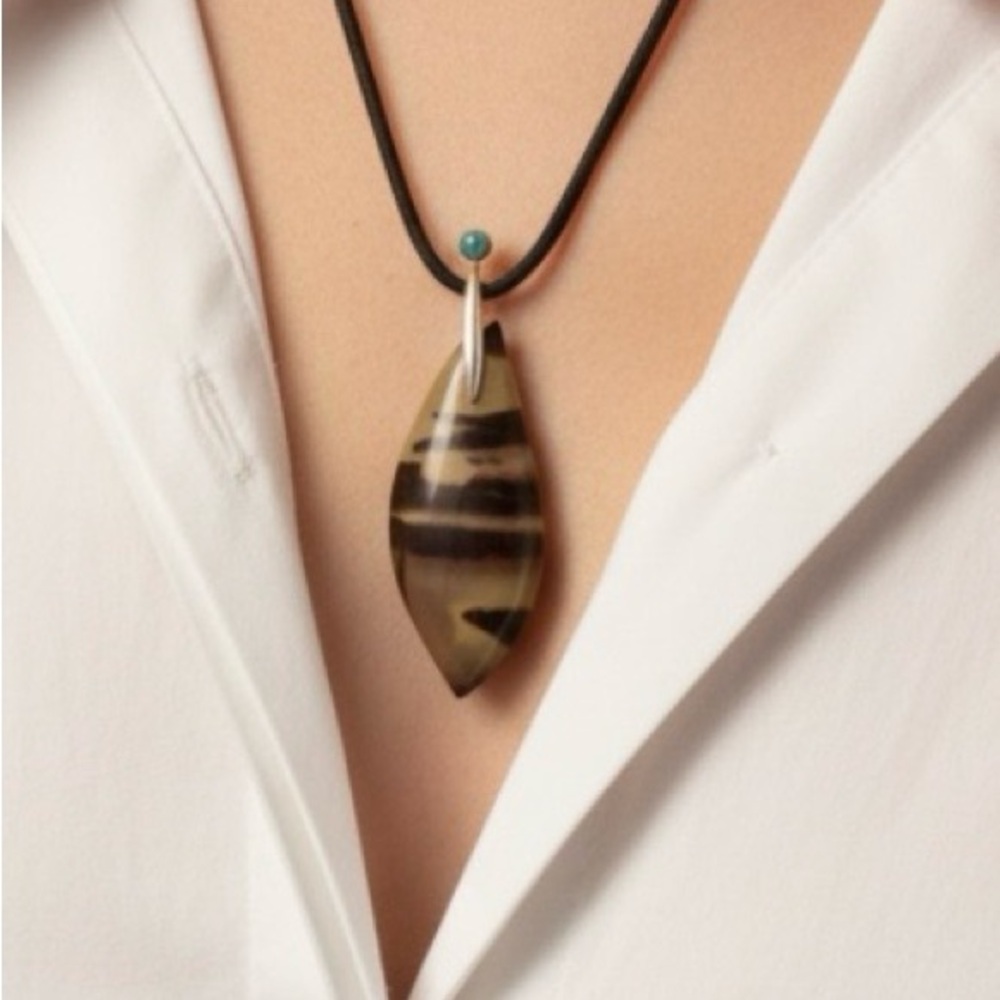 Natural agate turquoise Pendant Necklace sterling silver